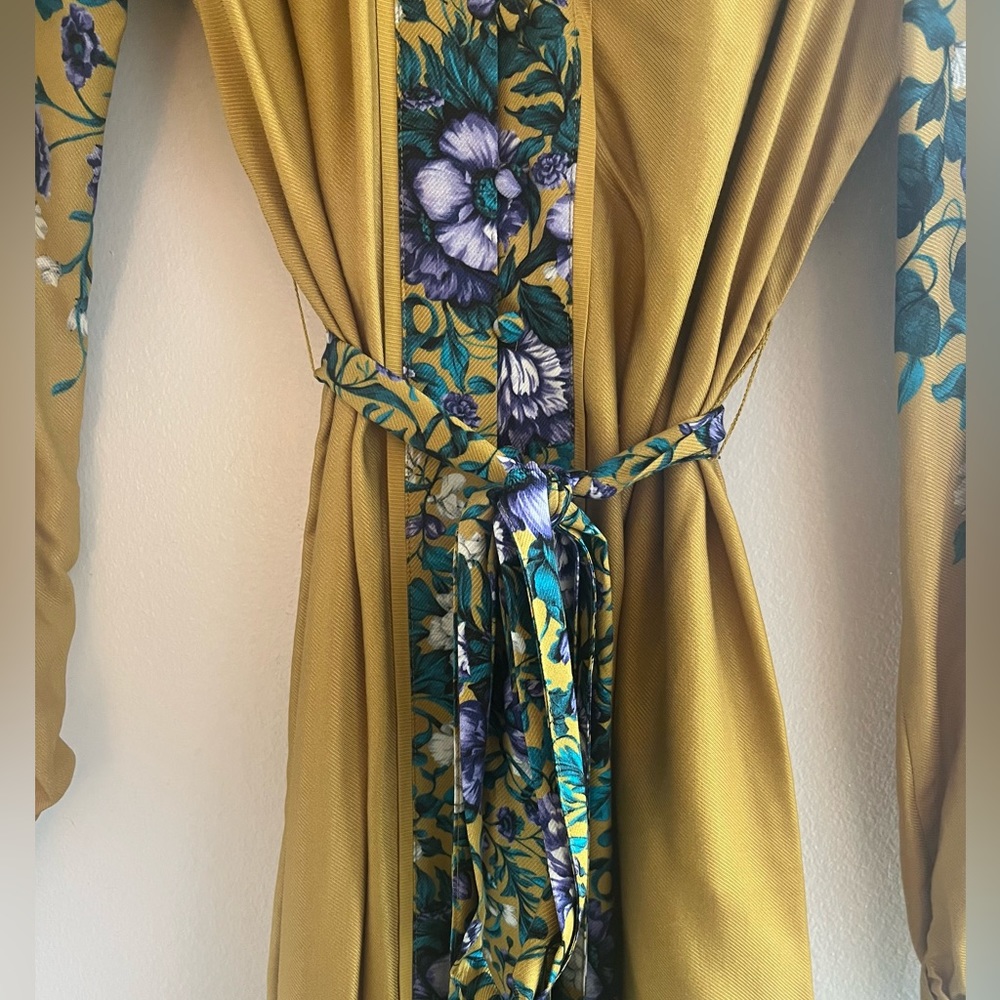 By Anthropologie Midi Shirt Dress in Yellow Gold and Blue Floral- Size Small - Picture 9 of 9